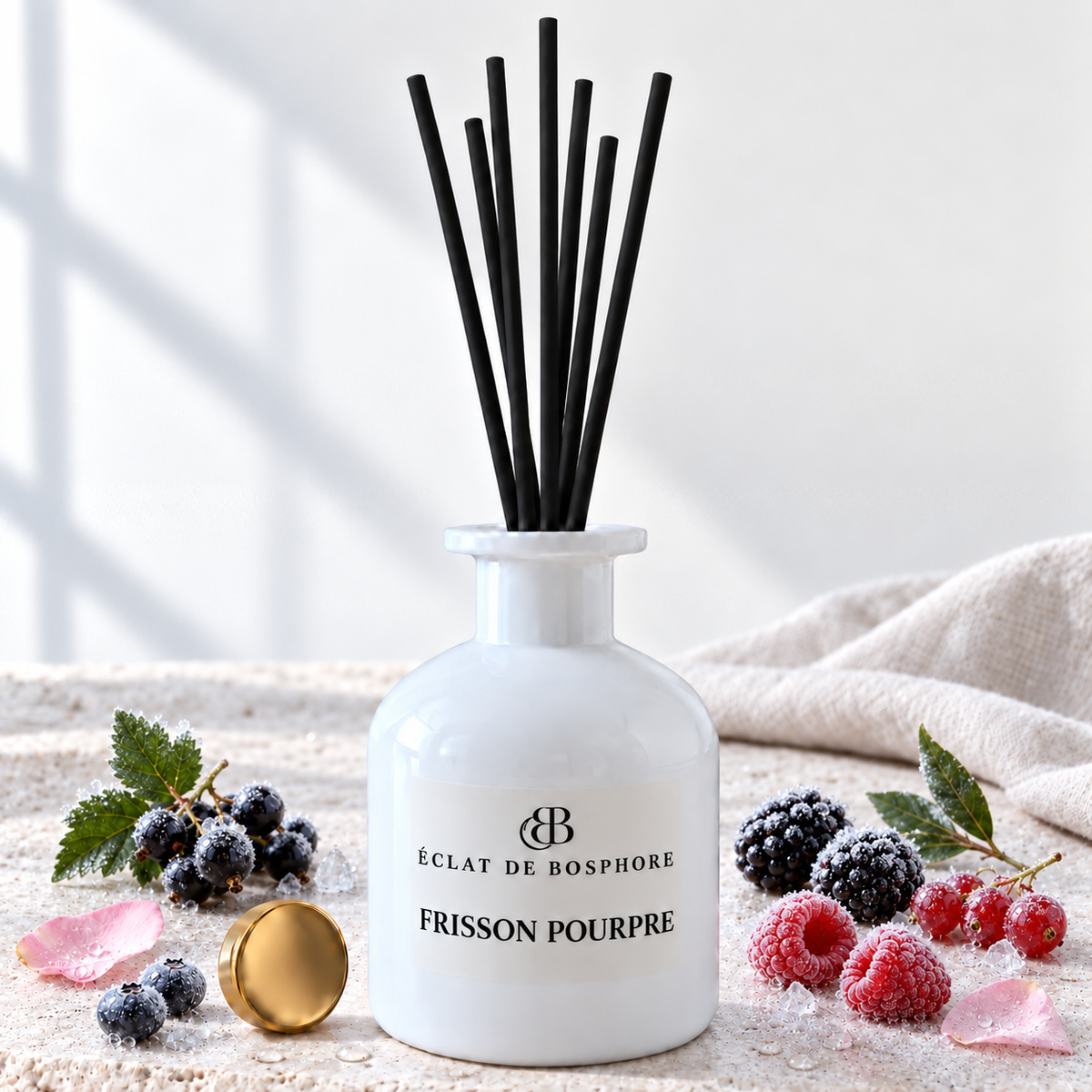 Diffuseur de parfum Frisson Pourpre 200 ml présenté avec ses notes olfactives